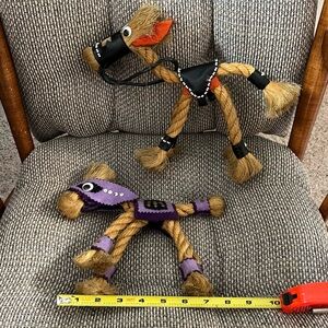 Vintage, FOLK ART braided rope horse pair (2) sisal toy